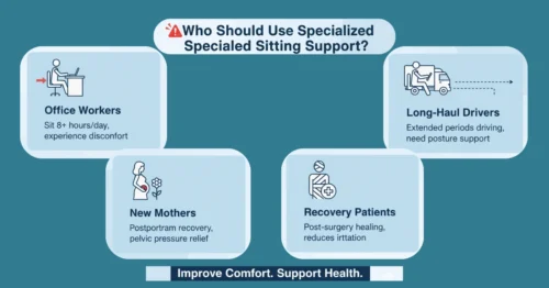 Infographic showing who can benefit from specialized sitting support