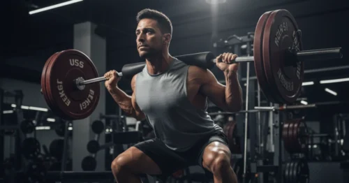 Man performing heavy weightlifting, demonstrating exercises to avoid for hemorrhoid sufferers