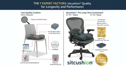 Sitcushion quality factors High-density foam, stitching, non-slip base, warranty