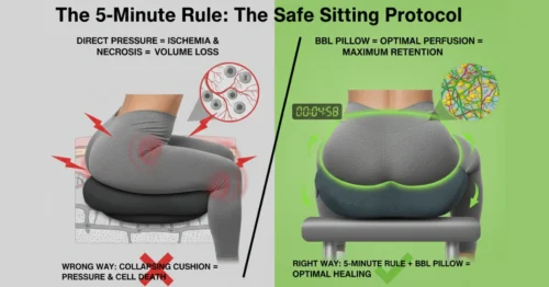 Correct BBL sitting posture using recovery pillow with 5-minute rule protocol