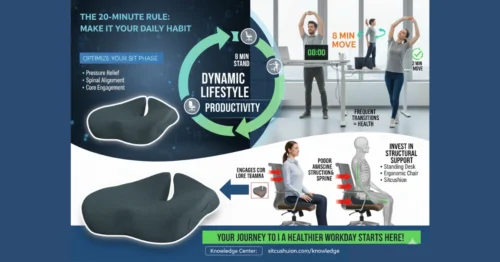 Desk workers performing simple 2-minute stretches and core exercises to lubricate joints, improve circulation, and combat stiffness and muscle deactivation