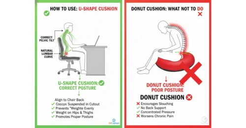 U-shape coccyx cushion promotes anterior pelvic tilt for proper alignment