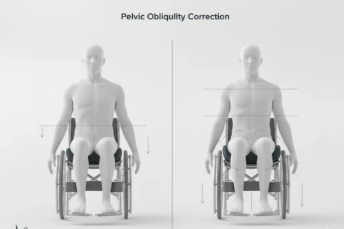 Wheelchair cushion for pelvic obliquity correction