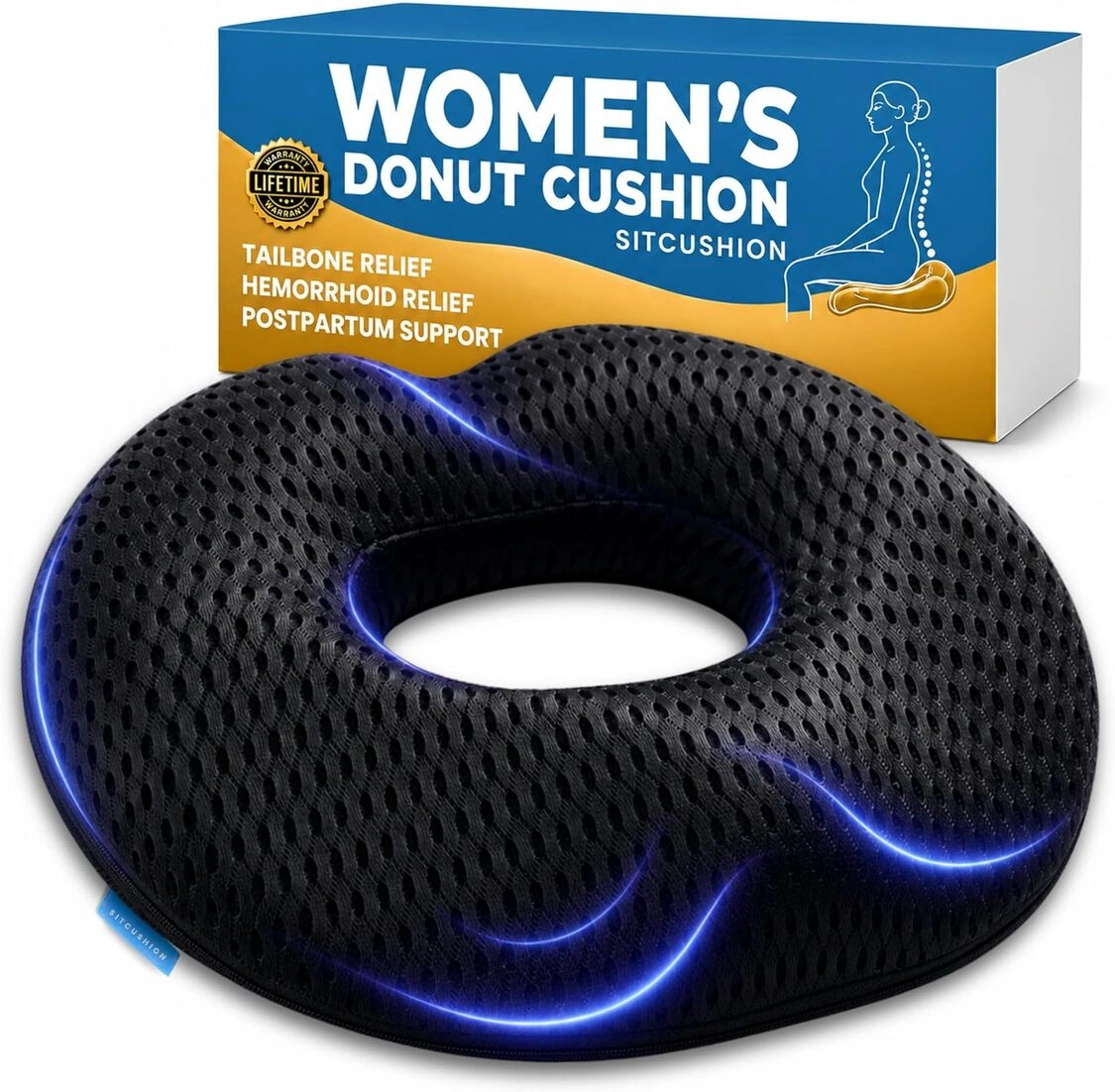 SitCushion Premium Donut Seat Cushion for Women Postpartum Recovery and Hemorrhoid Relief