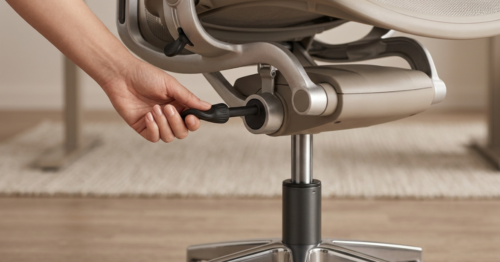 Hand adjusting pneumatic height lever under office chair